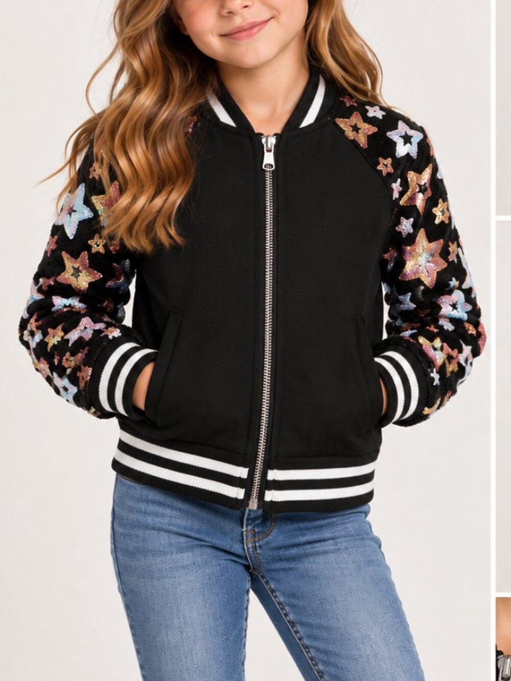 Kidding embroidered star little girl jacket size M-10 (C2)